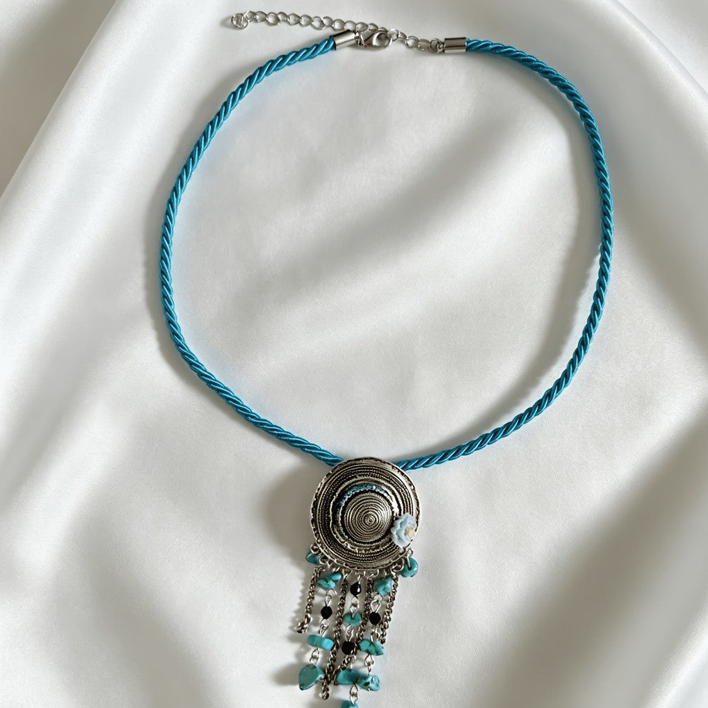 Turquoise Spiral Tassel Necklace