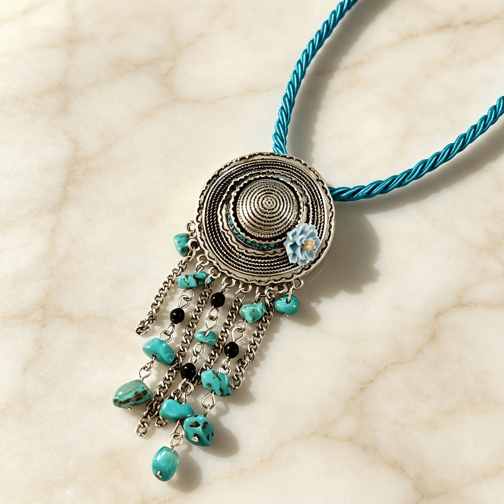 Turquoise Spiral Tassel Necklace