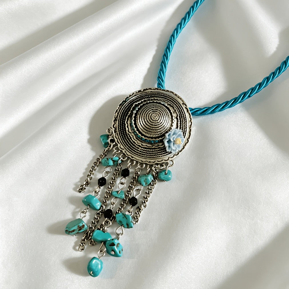 Turquoise Spiral Tassel Necklace