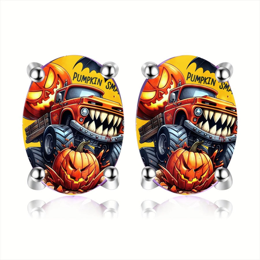 Pumpkin Monster Truck Stud Earrings