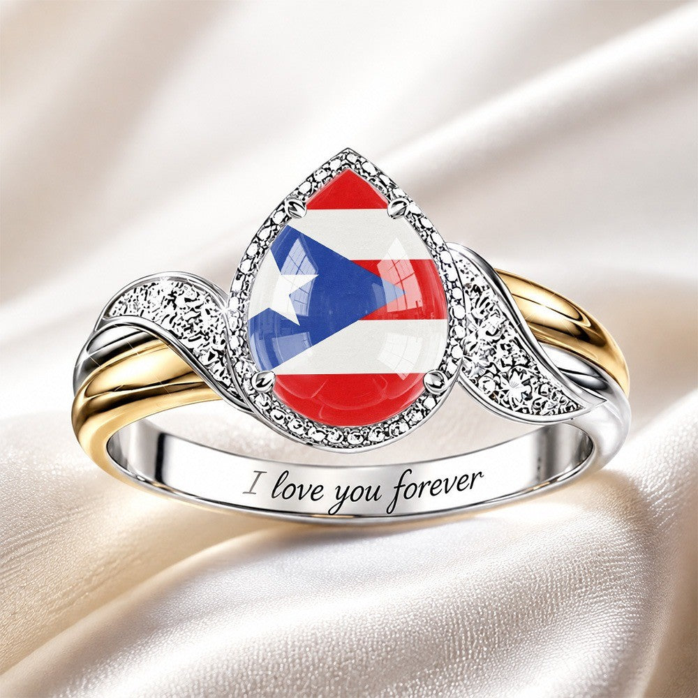 Puerto Rico Flag Engraved Wrap Ring