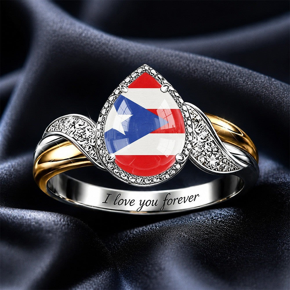 Puerto Rico Flag Engraved Wrap Ring