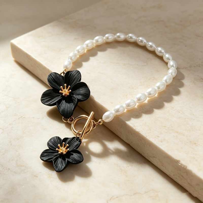 Enamel Flower Pearl Anklet