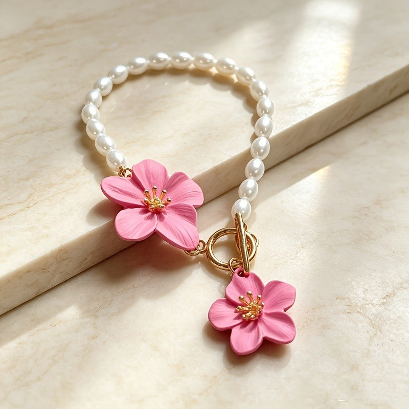 Enamel Flower Pearl Anklet