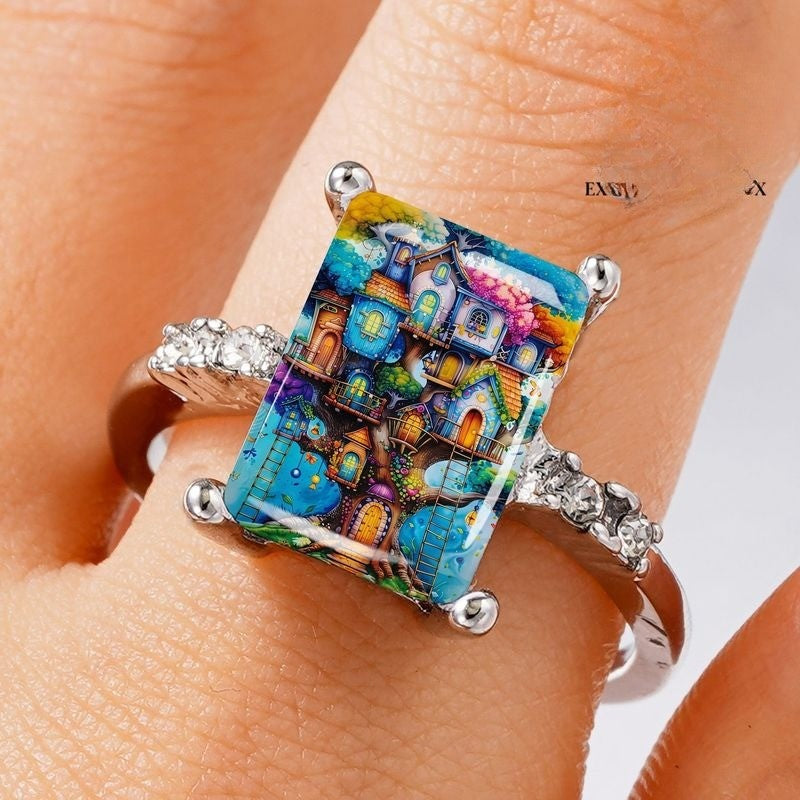 Colorful Treehouse Rectangular Ring