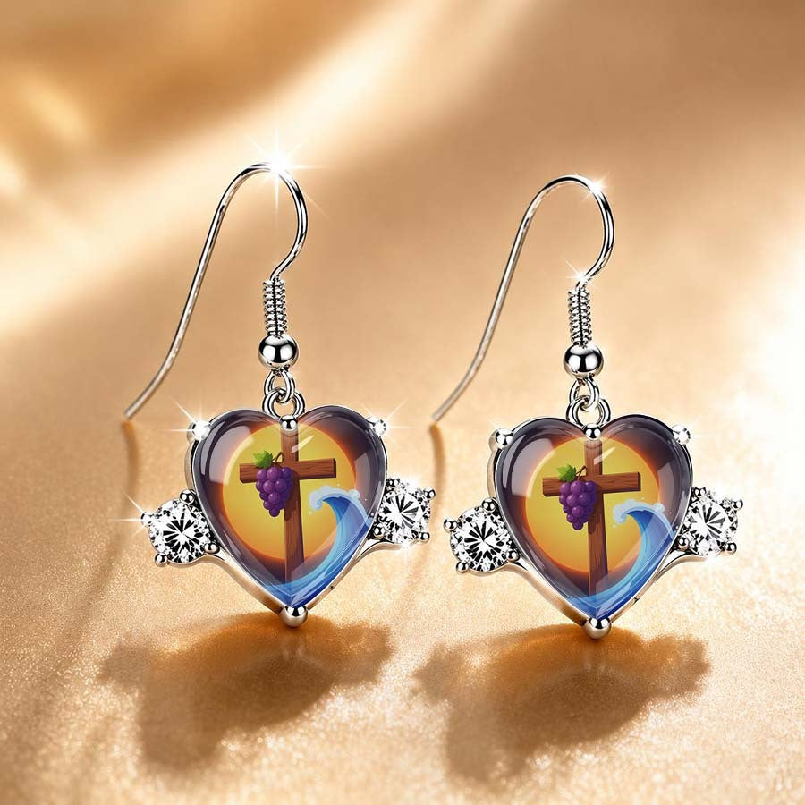 Heart Cross & Wave Dangle Earrings