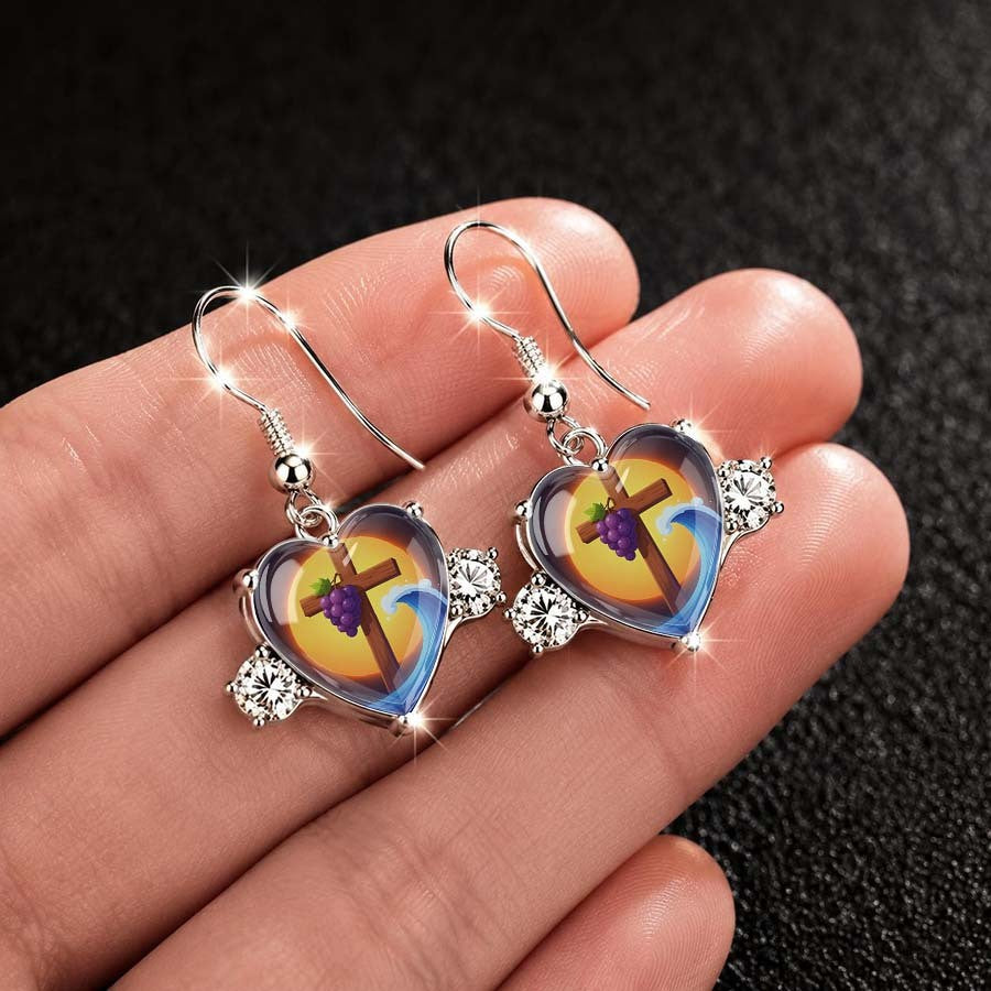 Heart Cross & Wave Dangle Earrings