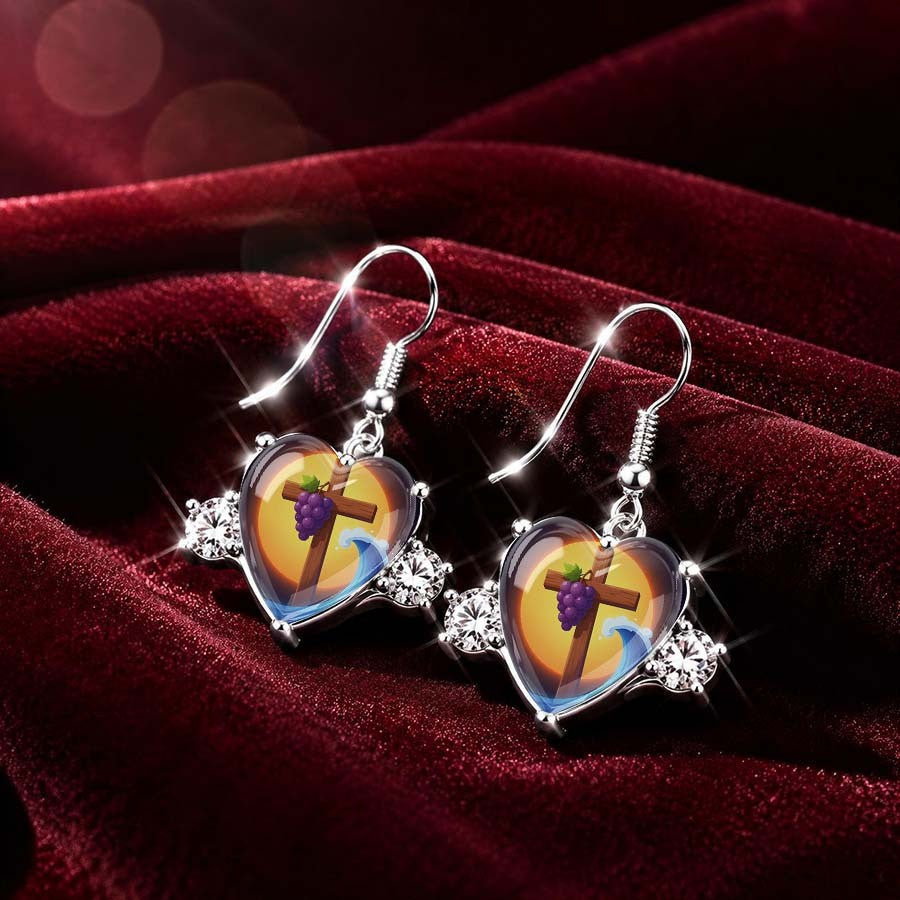 Heart Cross & Wave Dangle Earrings