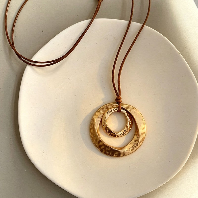 Twisted Circle Leather Cord Necklace