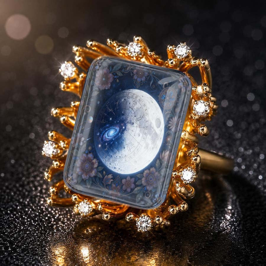 Celestial Moon Rectangular Ring