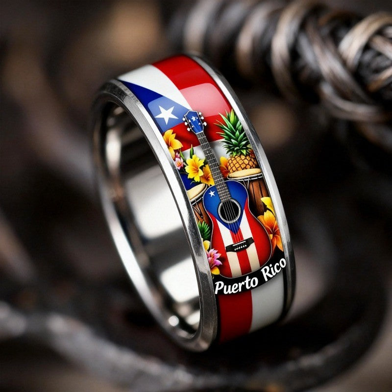 Puerto Rico Flag & Guitar Ring