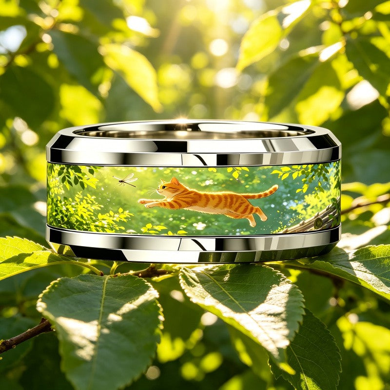 Leaping Cat Scene Ring