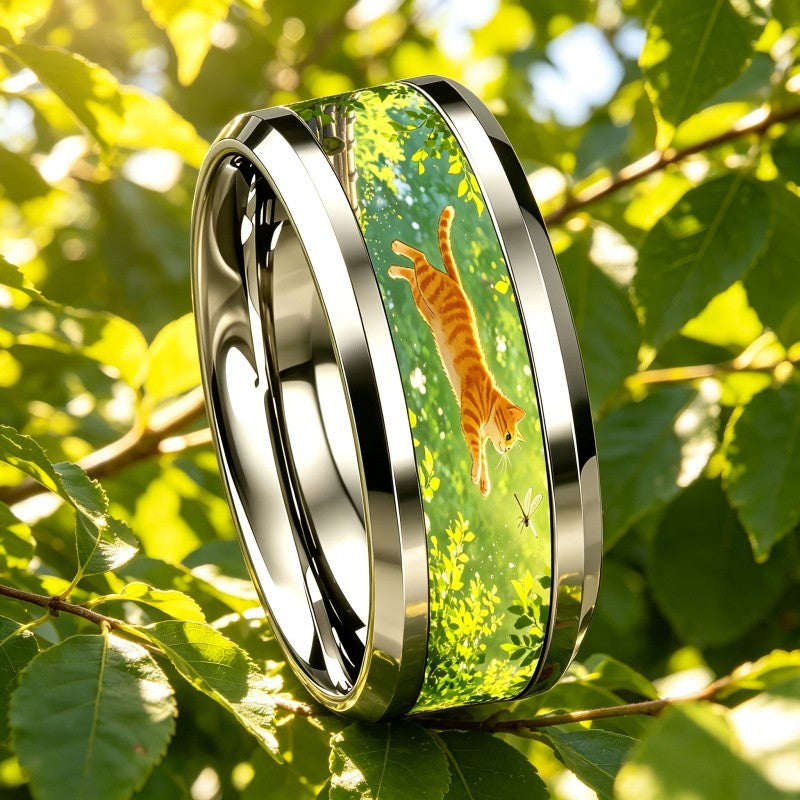 Leaping Cat Scene Ring