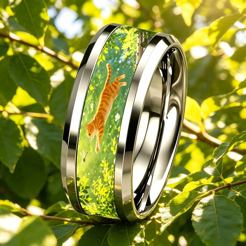 Leaping Cat Scene Ring