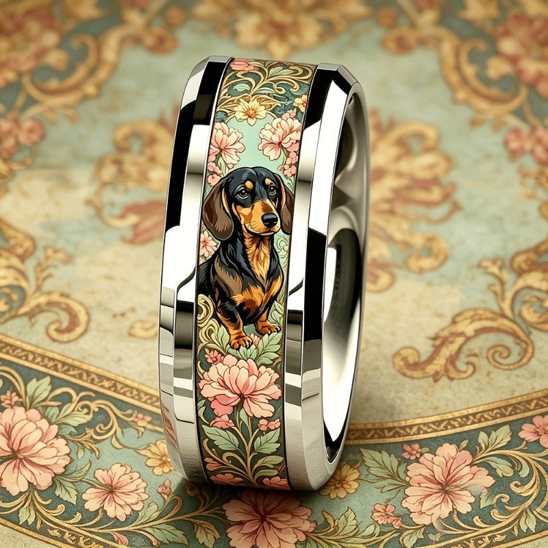 Dachshund Floral Band Ring