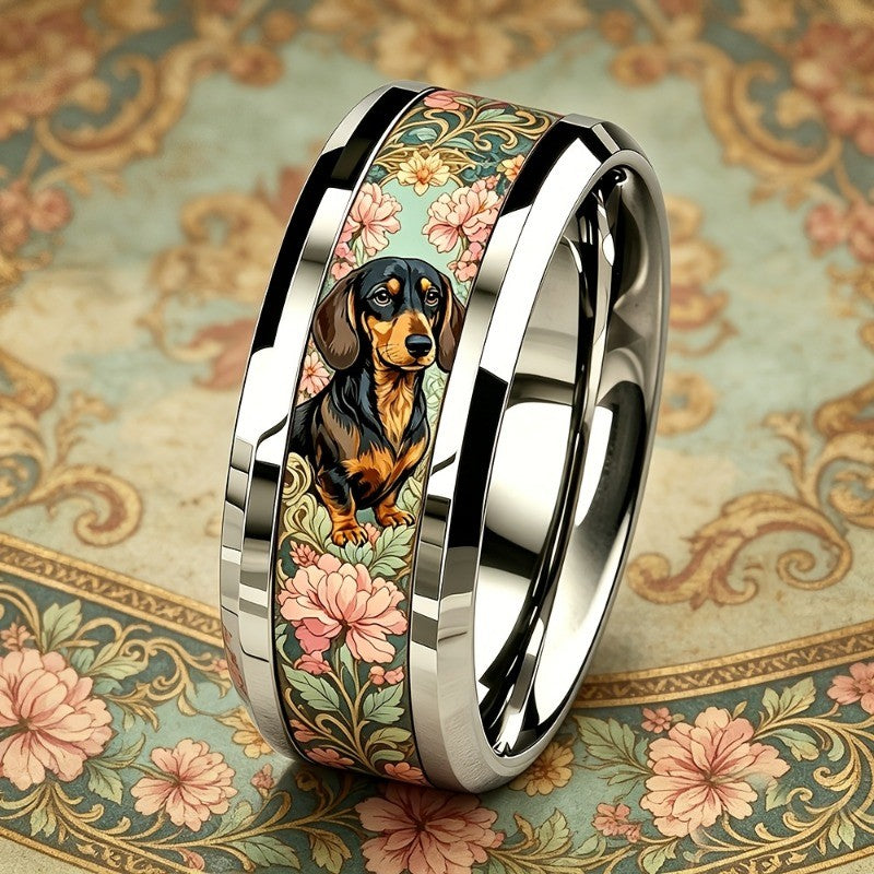 Dachshund Floral Band Ring