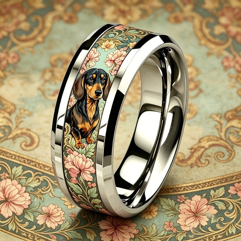 Dachshund Floral Band Ring