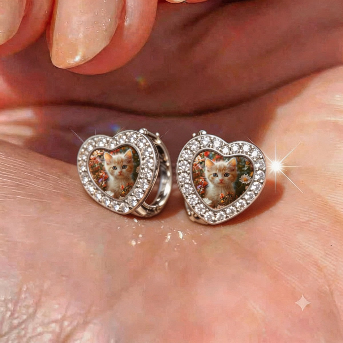 Kitten Garden Heart Huggie Earrings