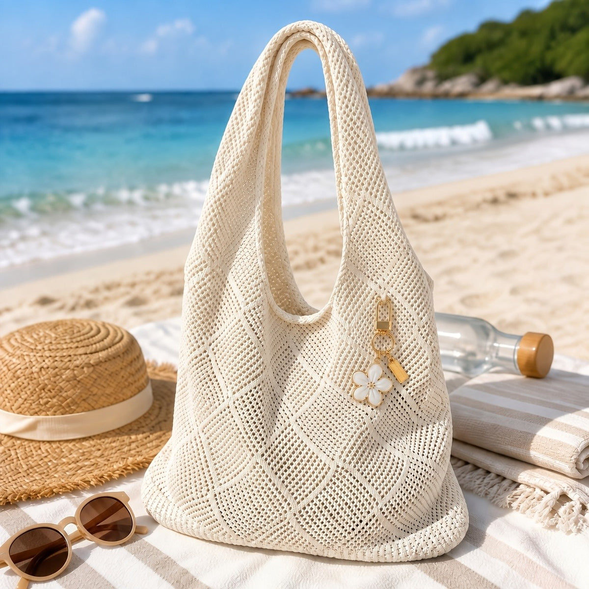 Cream Crochet Tote Bag