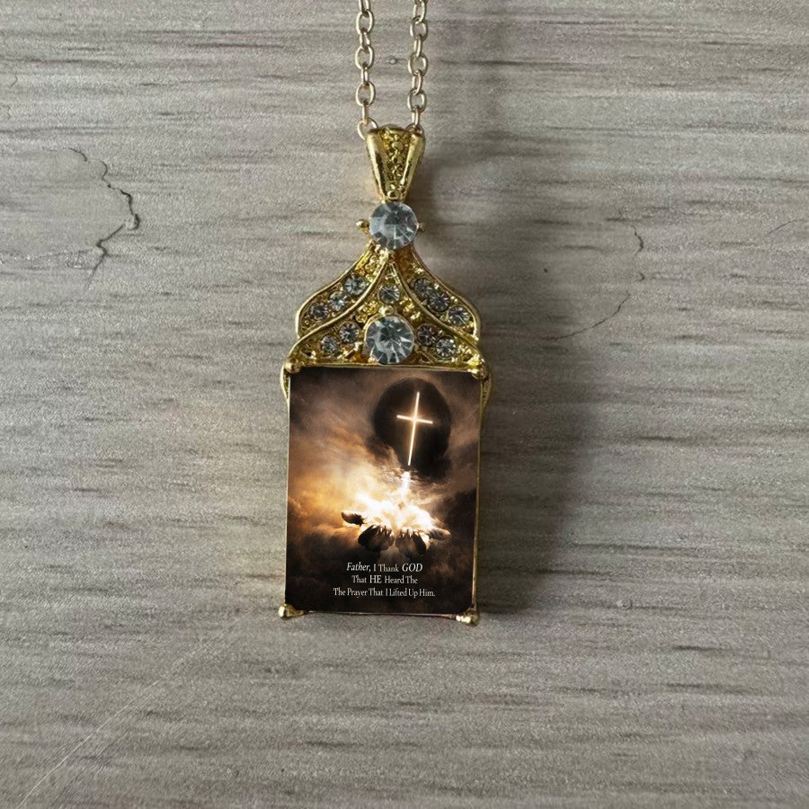 Ornate Cross & Hands Faith Pendant Necklace