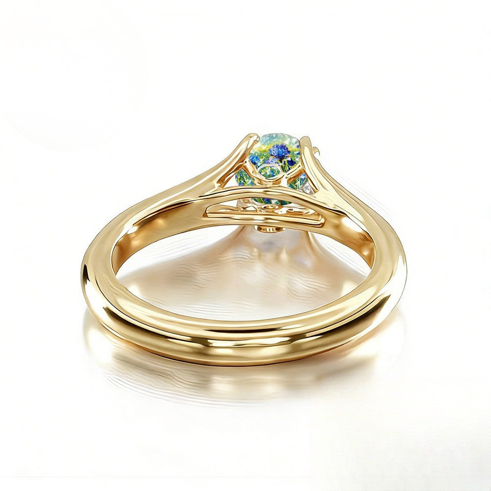 Blue Iris Floral Glass Ring
