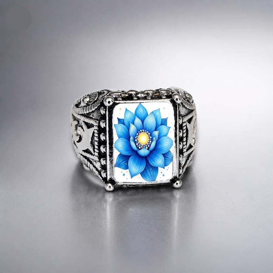 Blue Lotus Glass Square Ring