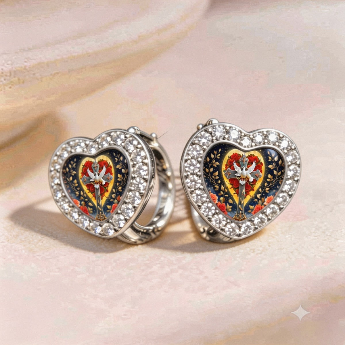Enamel Dove Heart Huggie Earrings