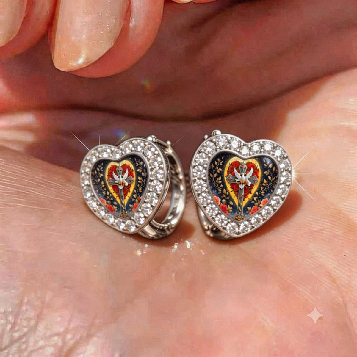 Enamel Dove Heart Huggie Earrings