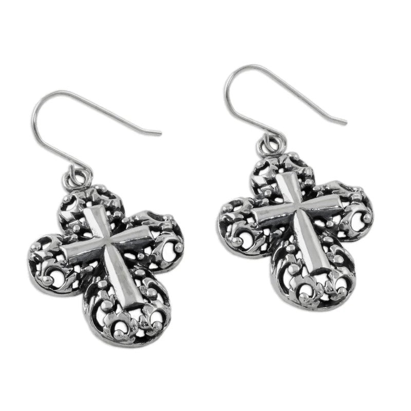 Filigree Cross Drop Earrings