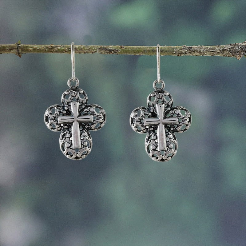 Filigree Cross Drop Earrings
