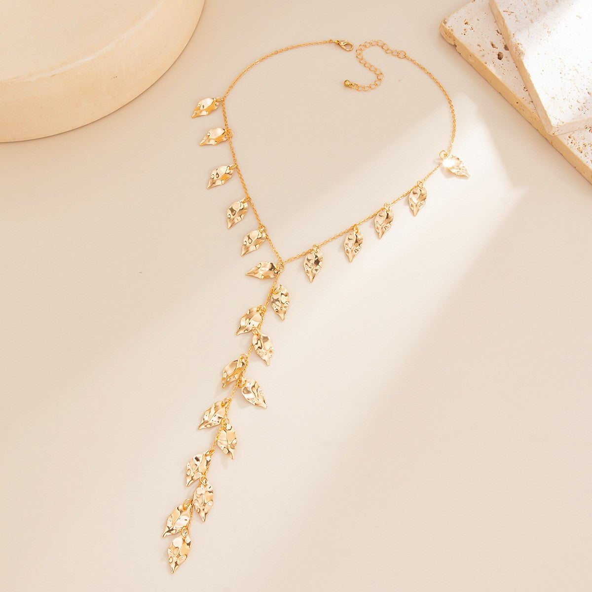 Hammered Leaf Y-Necklace