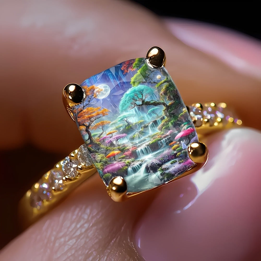 Moonlit Waterfall Square Ring