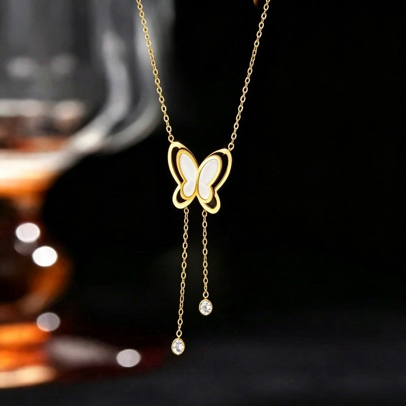 White Butterfly Drop Necklace