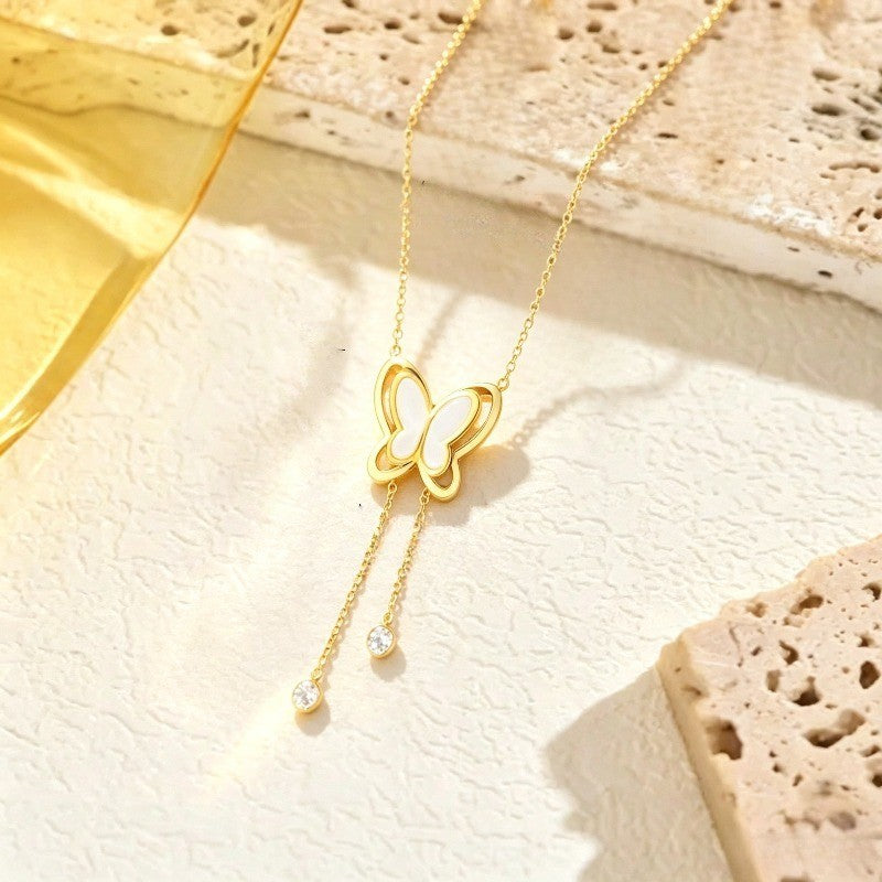 White Butterfly Drop Necklace