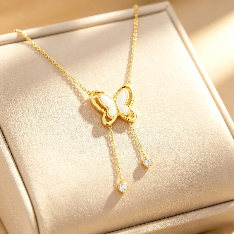White Butterfly Drop Necklace