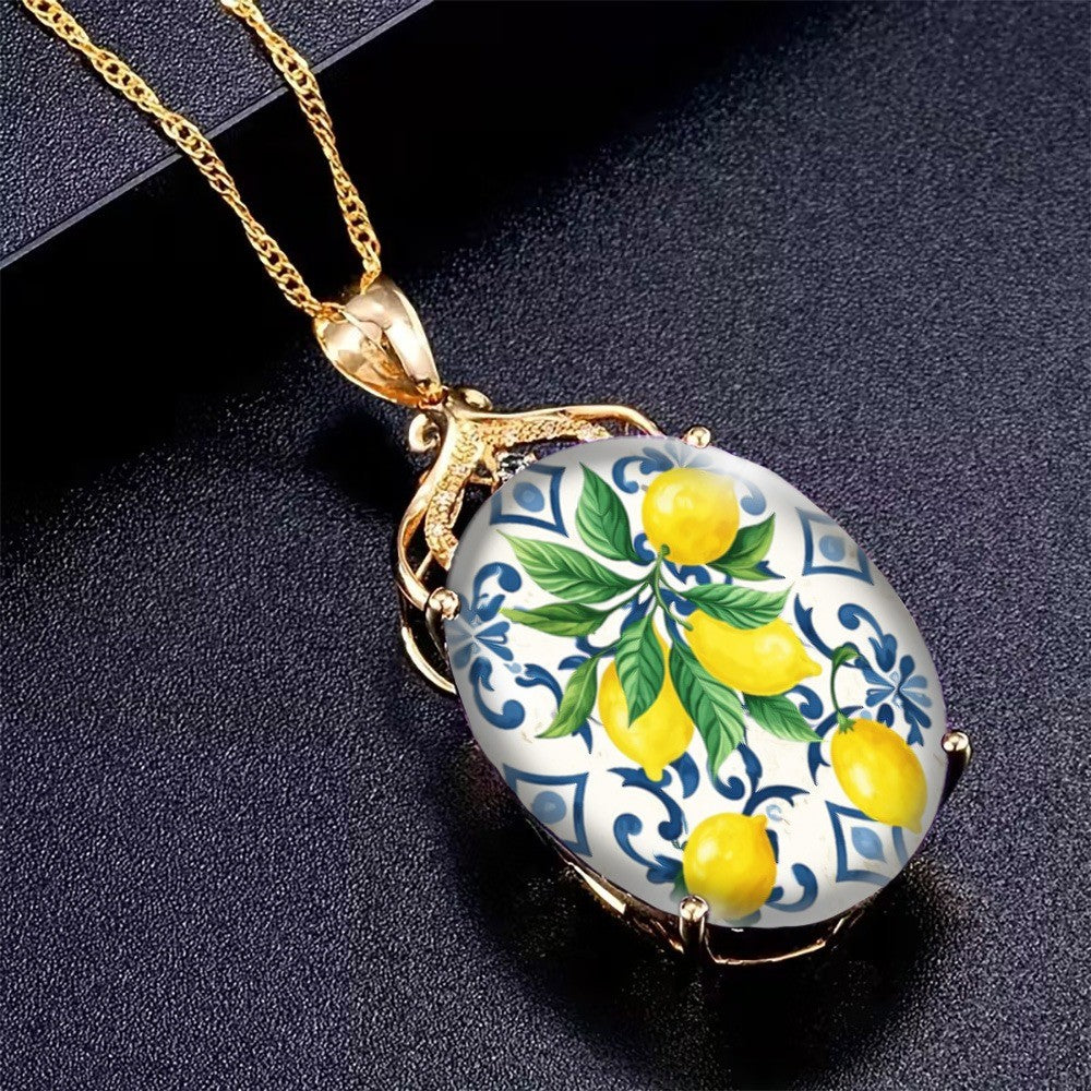Lemon Vine Oval Necklace