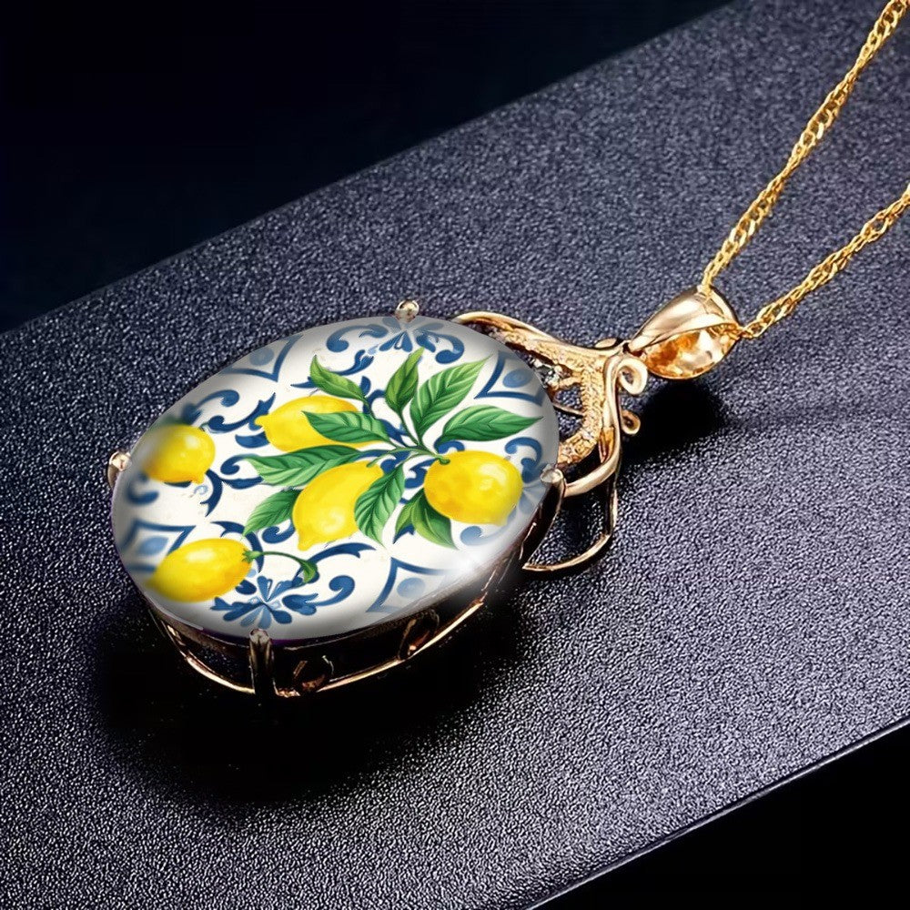Lemon Vine Oval Necklace