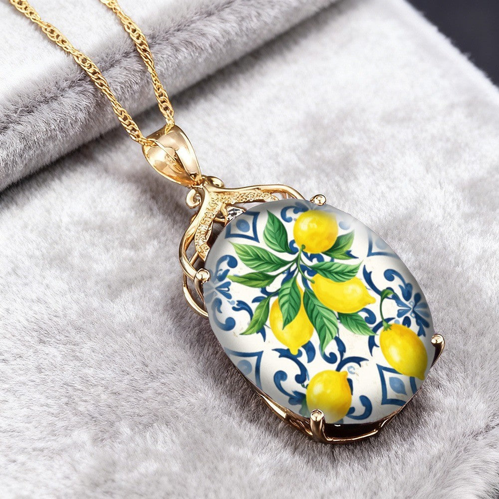 Lemon Vine Oval Necklace