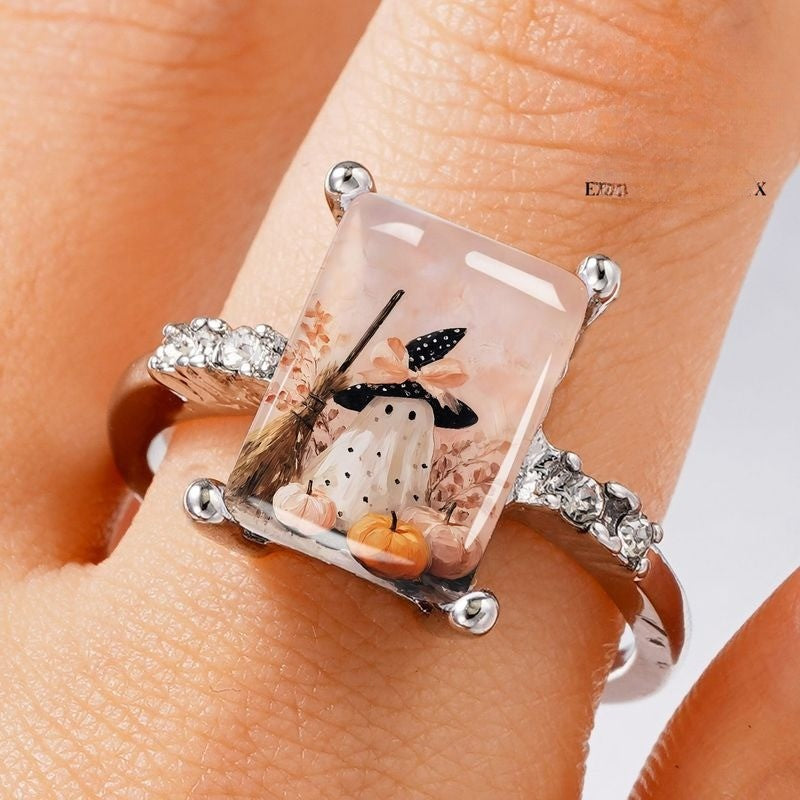 Ghost & Pumpkin Rectangular Ring