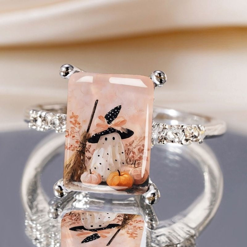 Ghost & Pumpkin Rectangular Ring