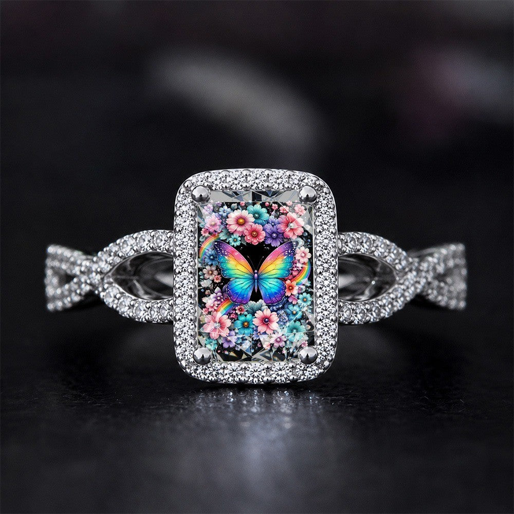 Rainbow Butterfly Square Ring