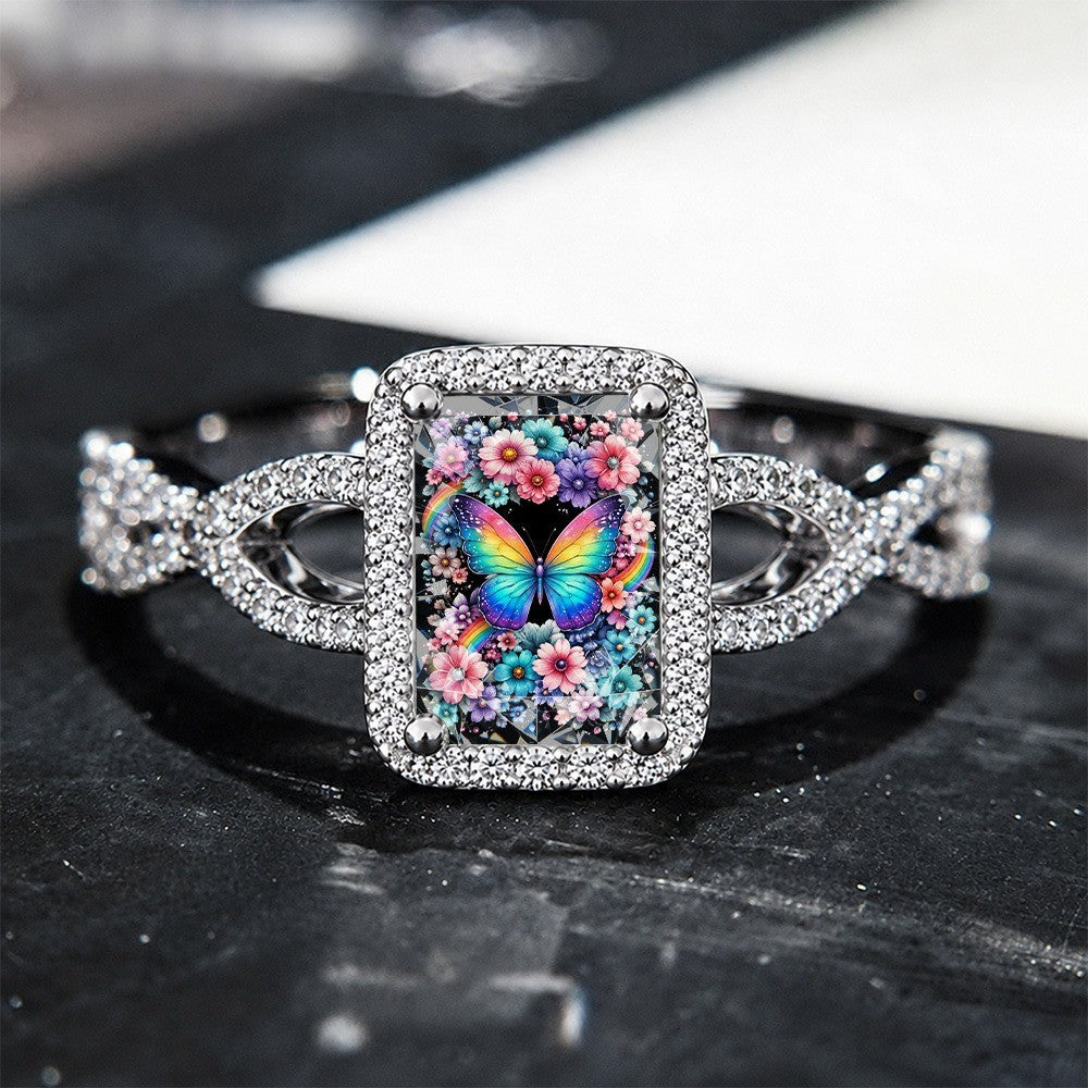 Rainbow Butterfly Square Ring