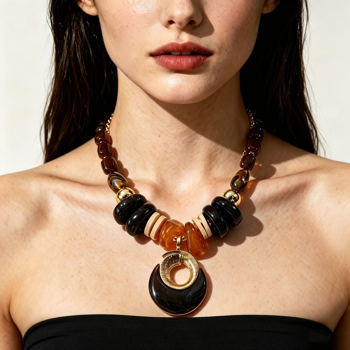 Crescent Bead Statement Necklace