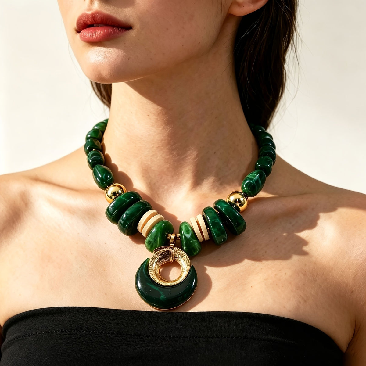 Crescent Bead Statement Necklace