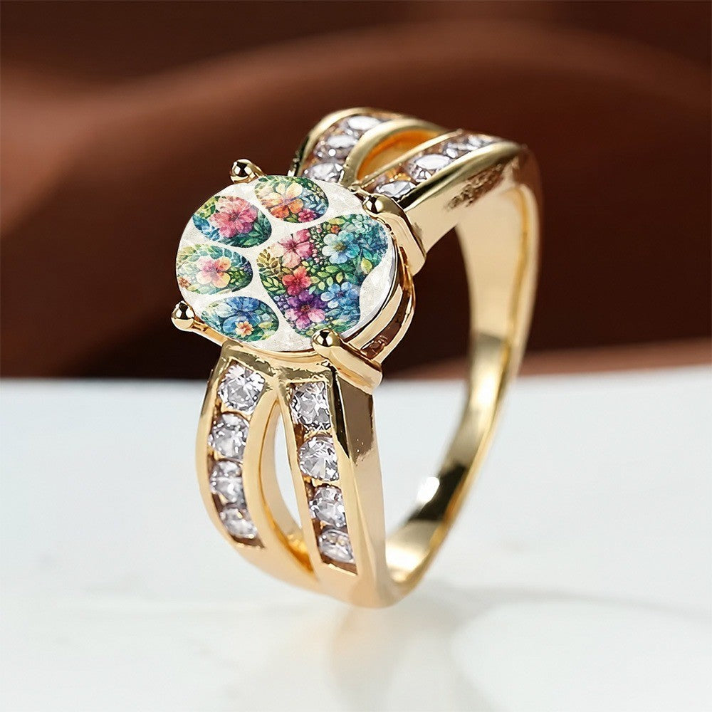 Floral Paw Print Split Band Ring