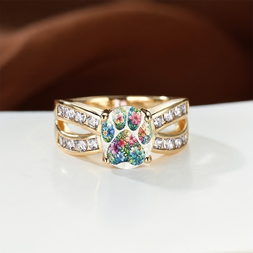 Floral Paw Print Split Band Ring