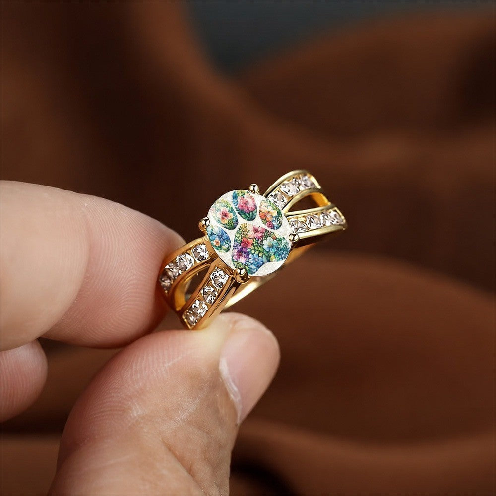 Floral Paw Print Split Band Ring