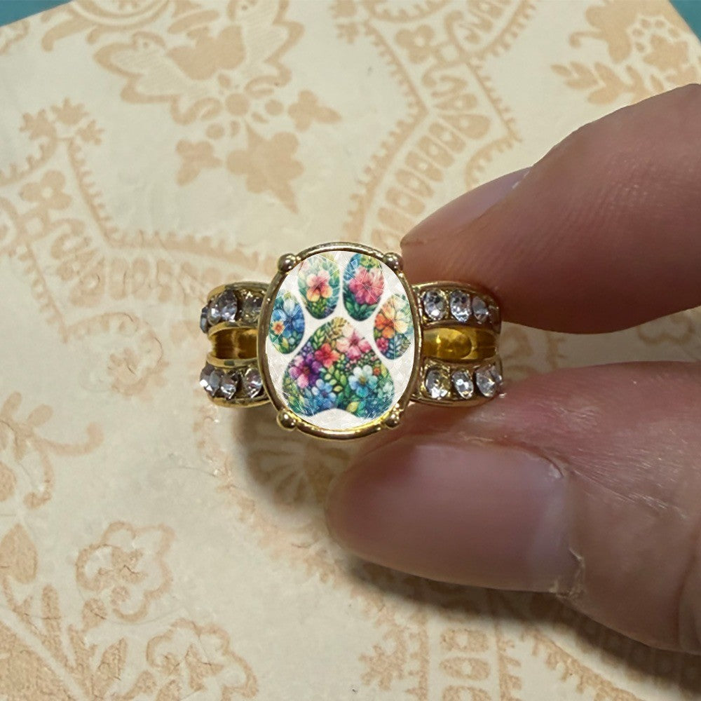 Floral Paw Print Split Band Ring