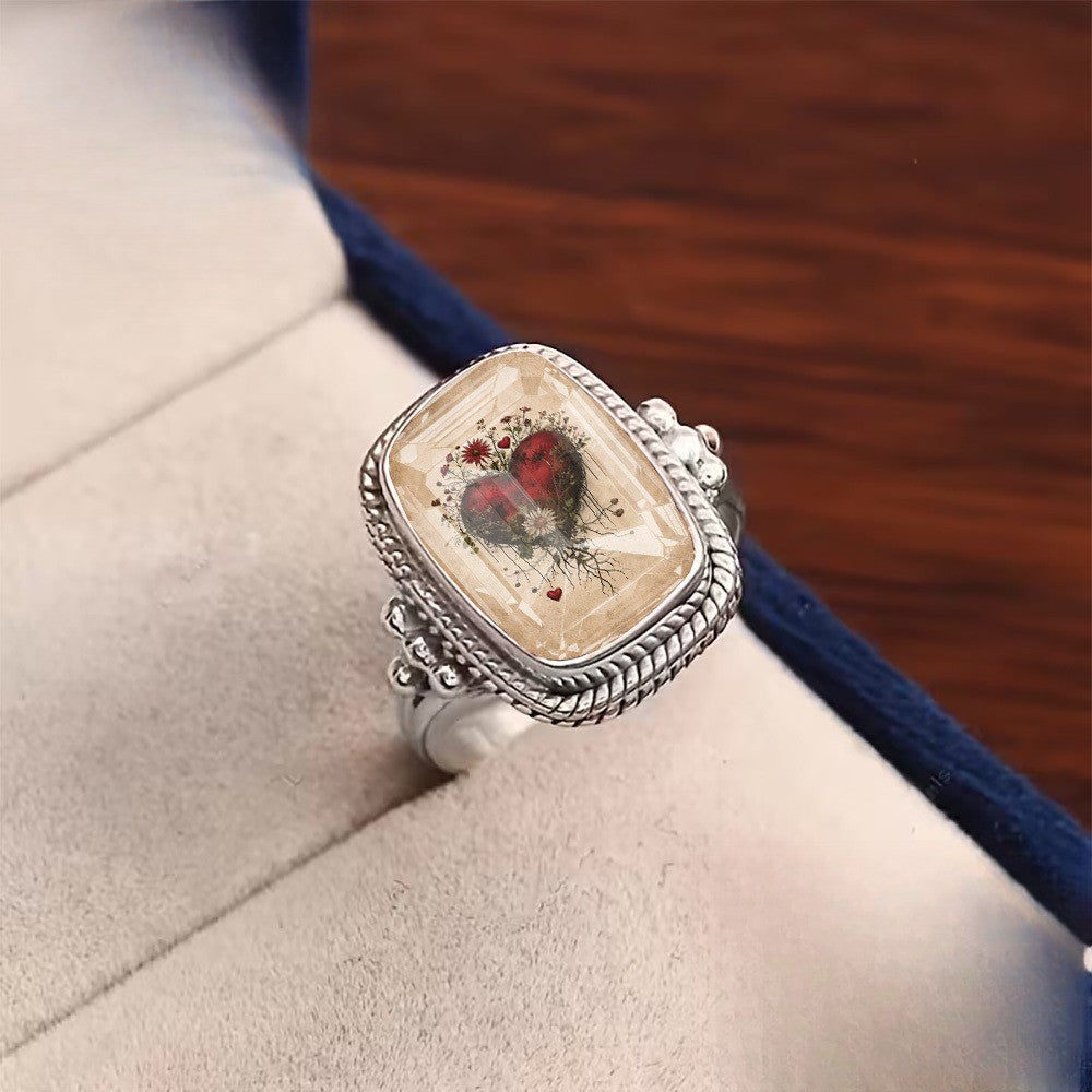 Vintage Heart & Vine Square Ring