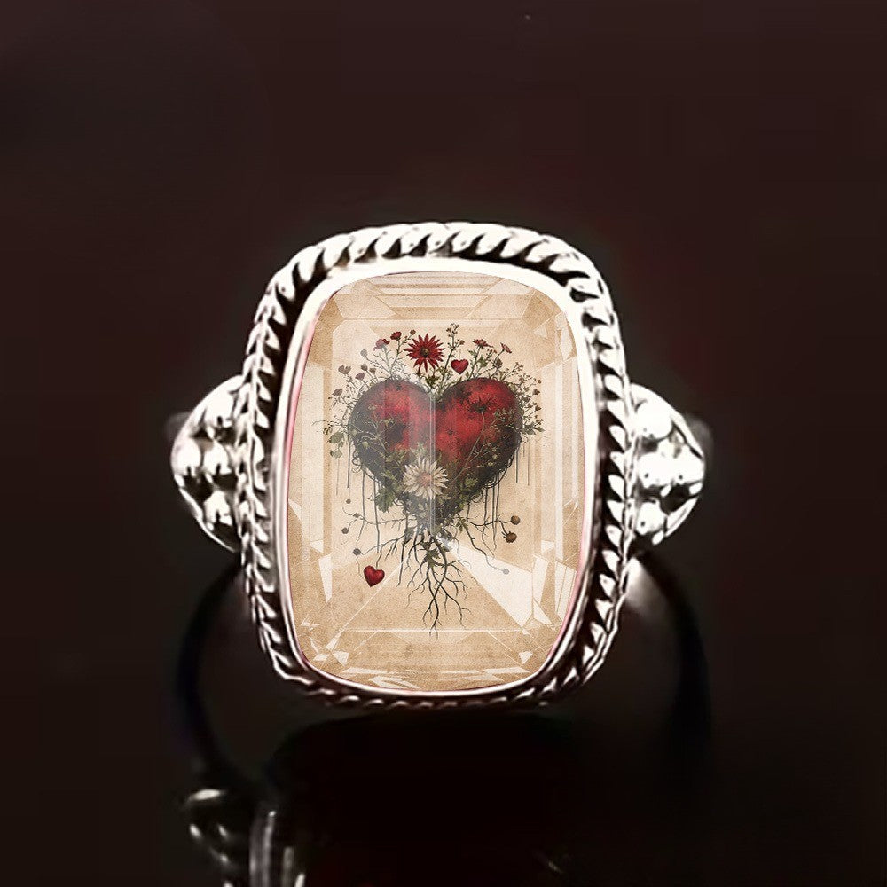 Vintage Heart & Vine Square Ring